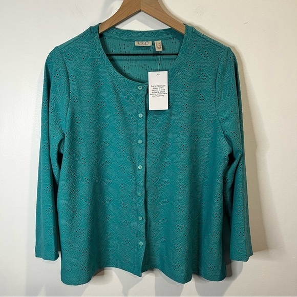NWT | Womens | LOGO Lori Goldstein Teal Button Down Cardigan | Large - Picture 1 of 6